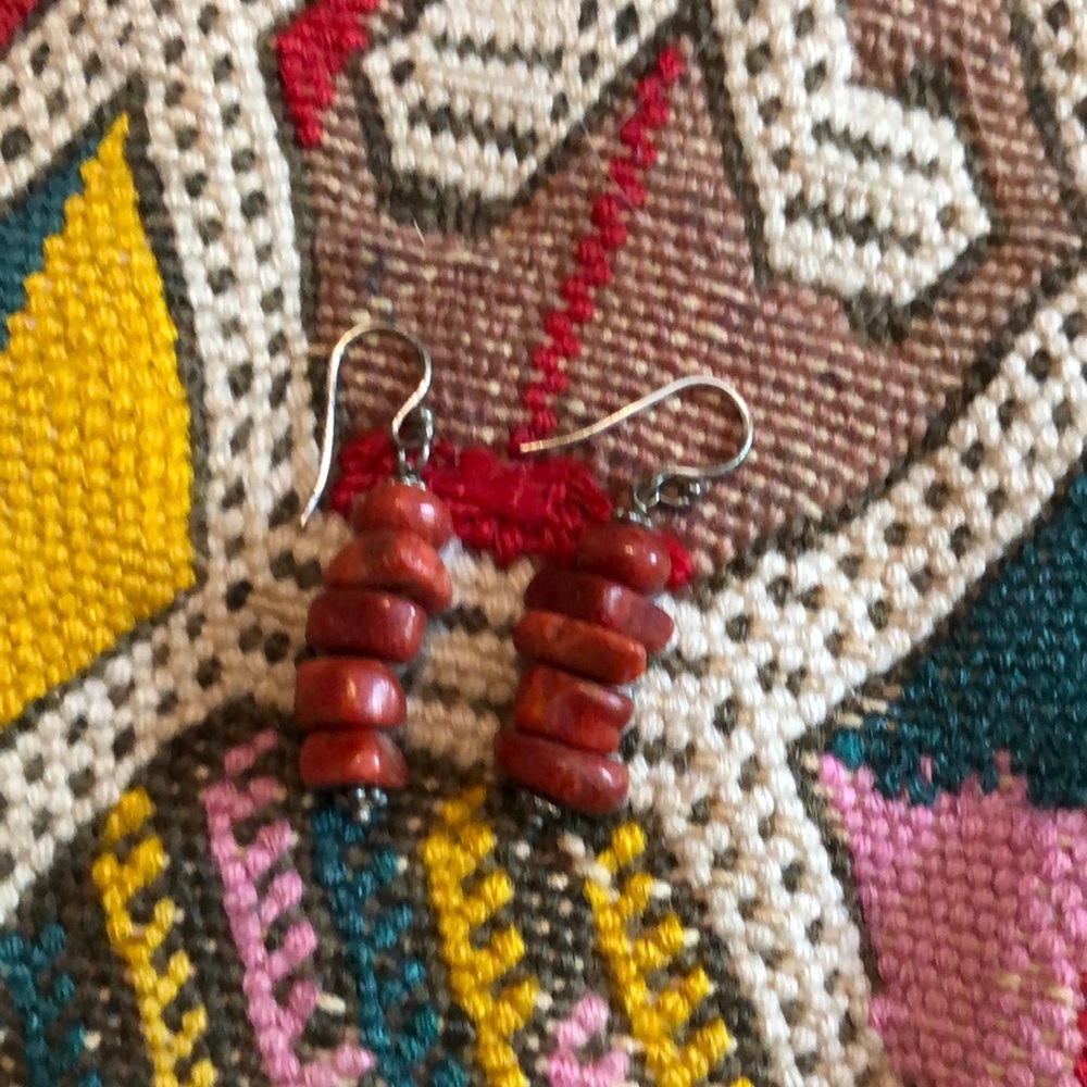Dark red nugget dangle earrings